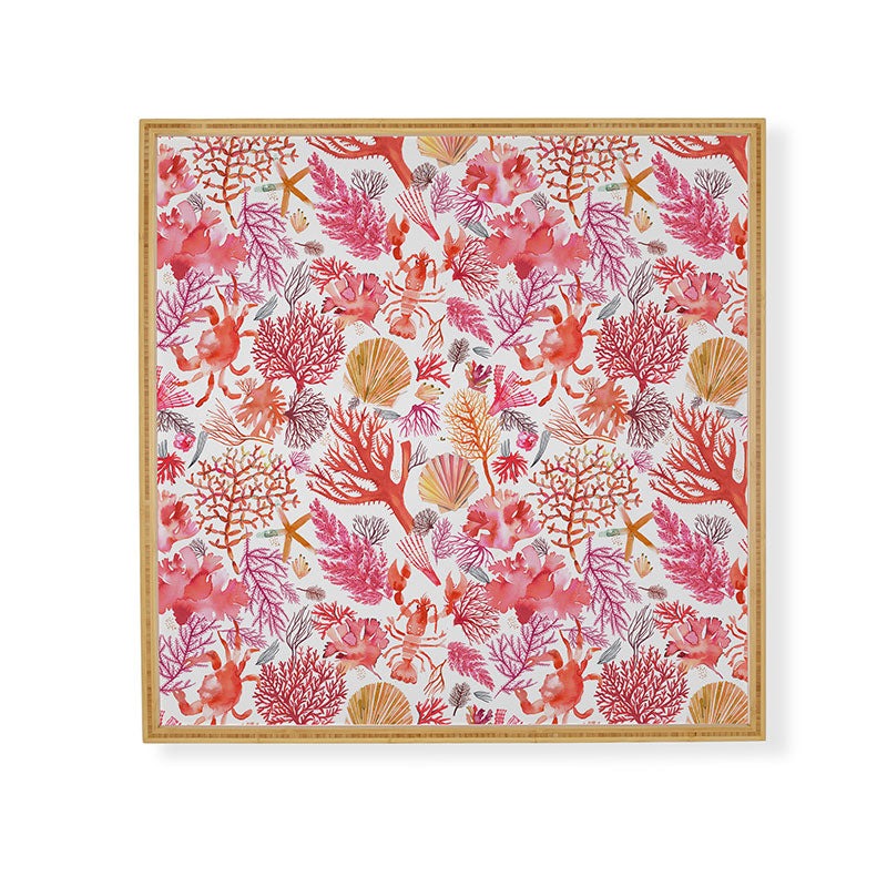 Ninola Design Botanic Retreat Coral Reef Crab Lobster Red Framed Wall Art