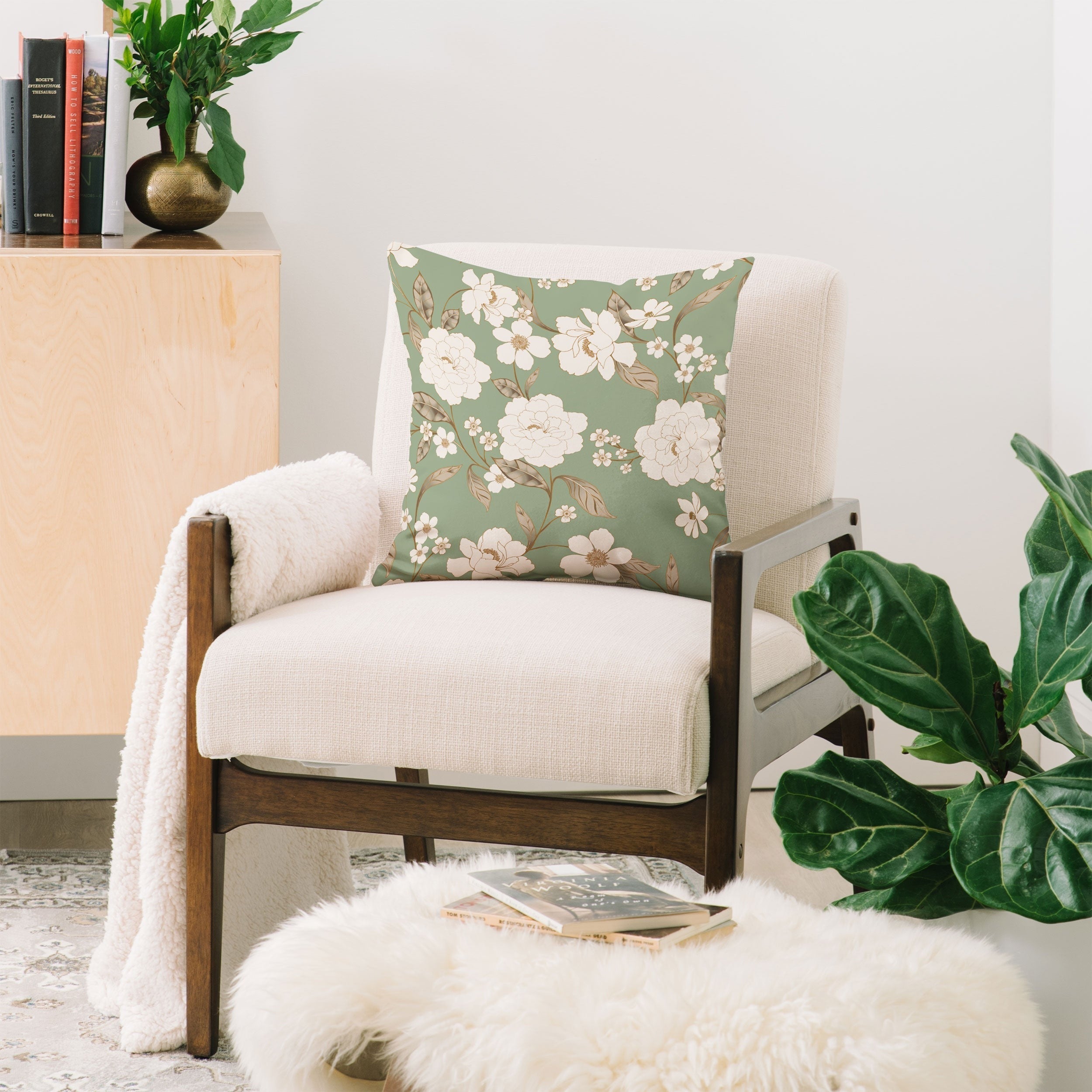 Gabriela Fuente Olive Floral Roberta Throw Pillow