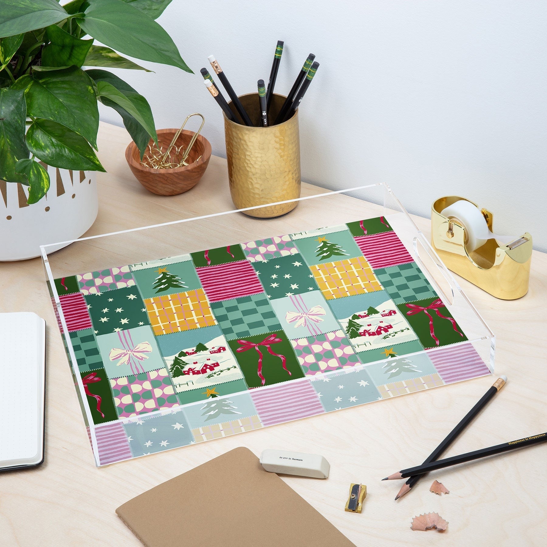 LouBruzzoni Cozy Christmas Patchwork Acrylic Tray