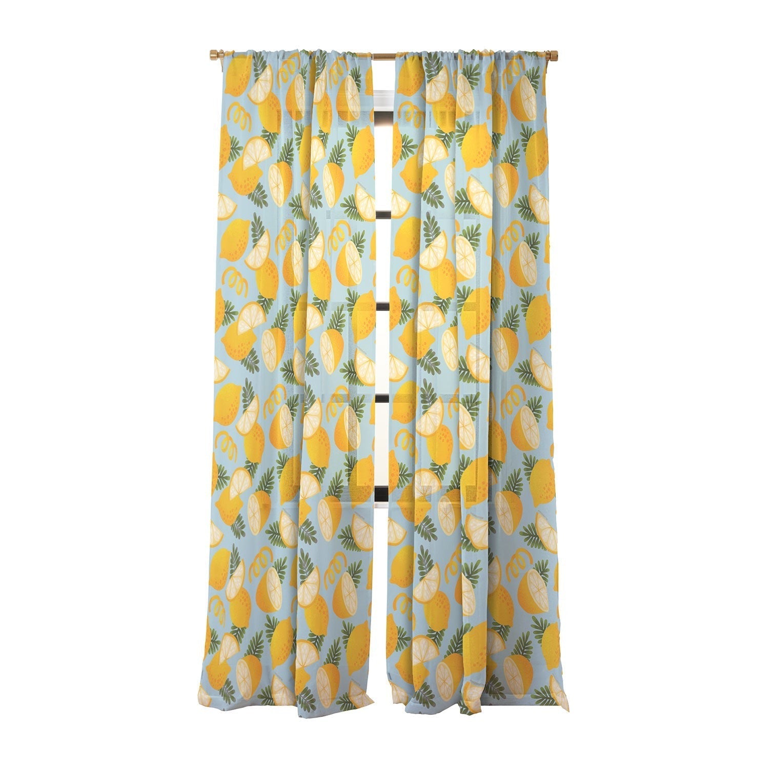 Jessica Molina Lemon Pattern on Sky Blue Sheer Window Curtain