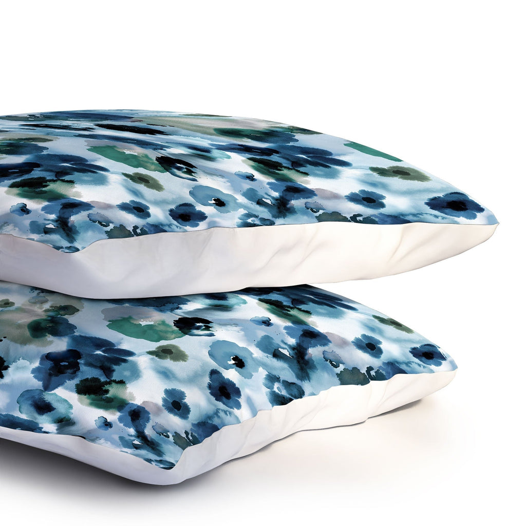 Ninola Design Botanic Retreat Ombre Abstract Watercolor Flowers Blue Navy Pillow Shams