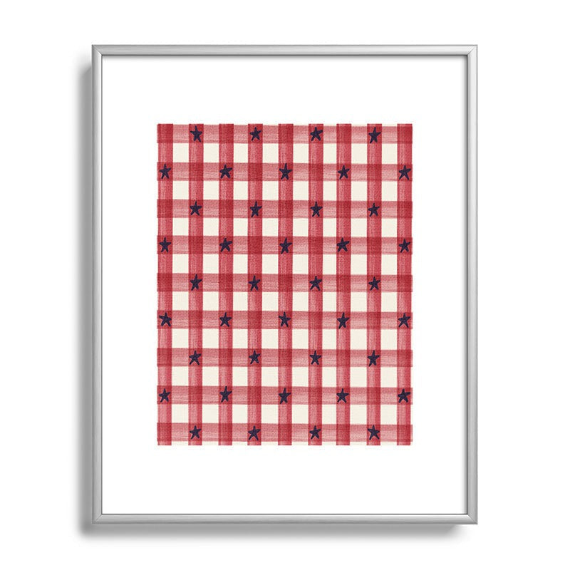 DENY Designs Red Gingham plus Stars Metal Framed Art Print