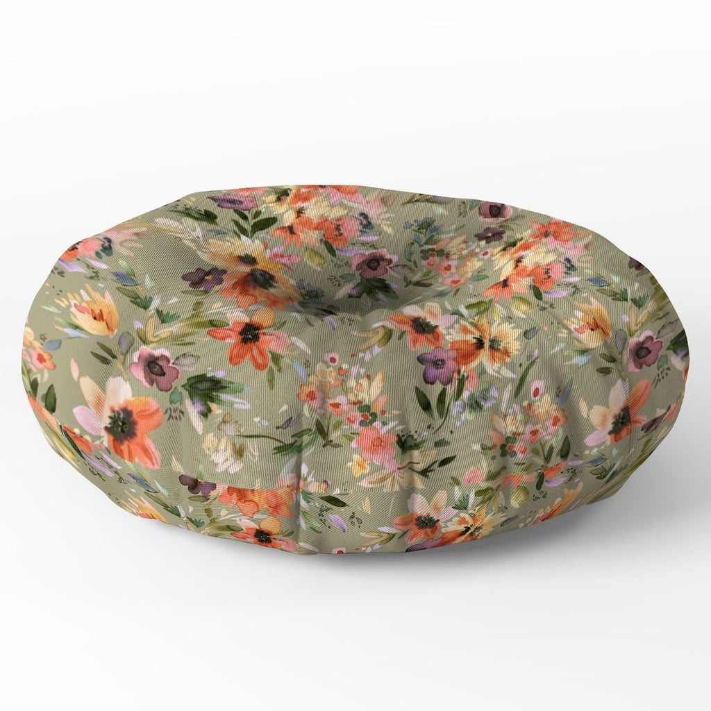Ninola Design Botanic Retreat Floral Oleander Whimsical Teal Green Floor Pillow Round