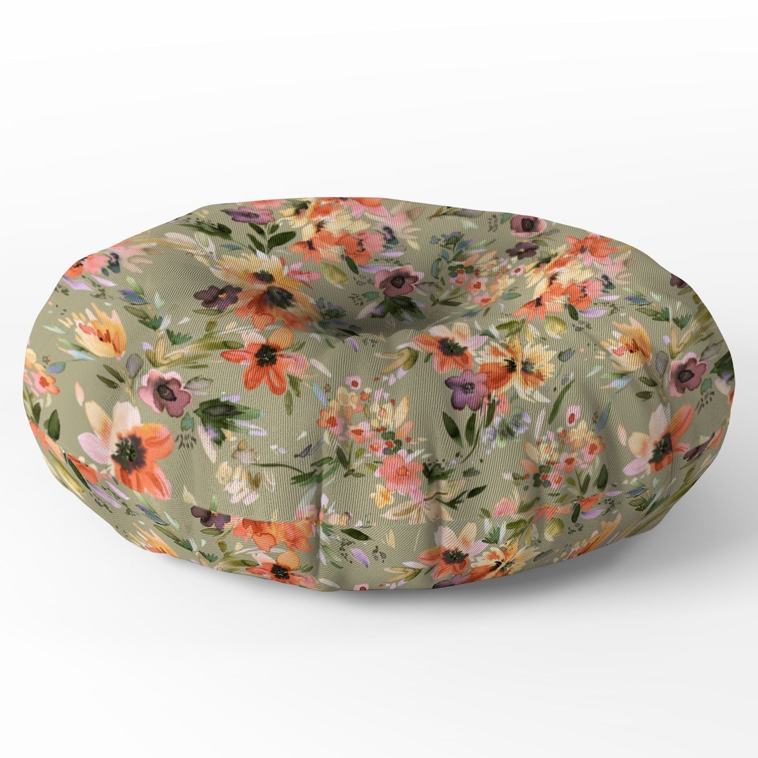 Ninola Design Botanic Retreat Floral Oleander Whimsical Teal Green Floor Pillow Round
