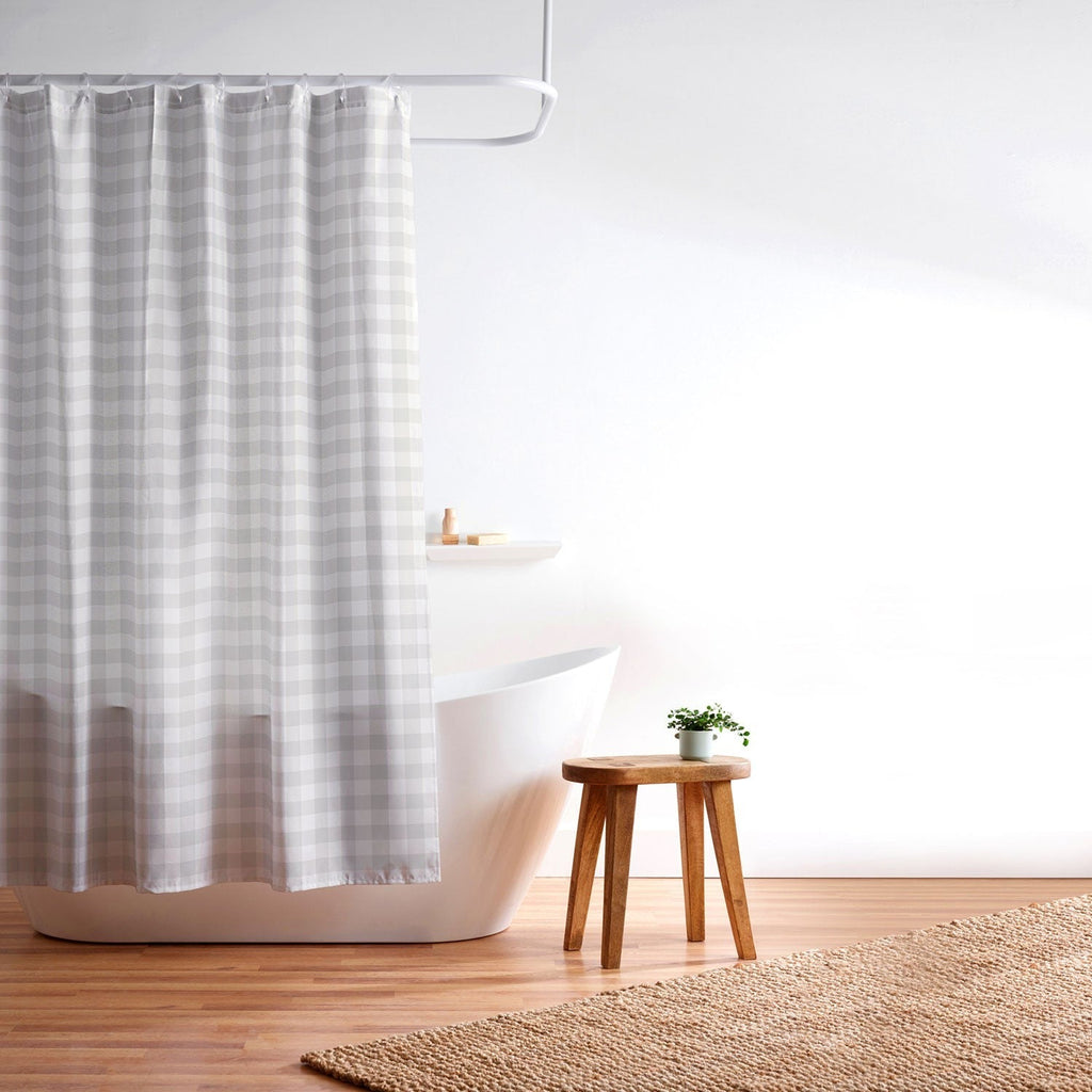 Colour Poems Gingham Plaid Pattern Cloud White Shower Curtain