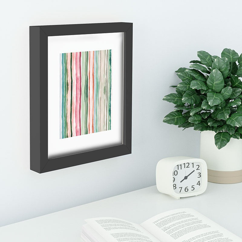Ninola Design Botanic Retreat Watercolor Stripes Green Orange Red Recessed Framing Rectangle