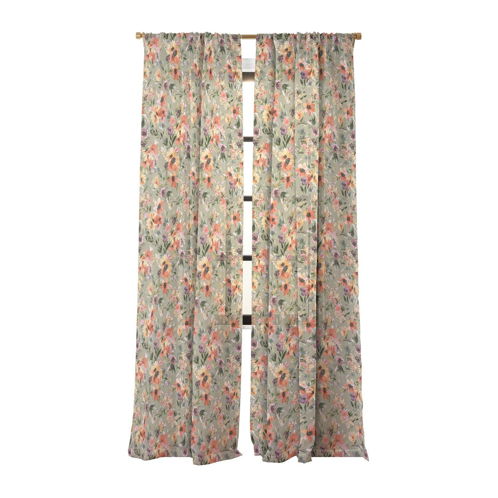 Ninola Design Botanic Retreat Painterly Tropical Flowers Sage Green Sheer Window Curtain