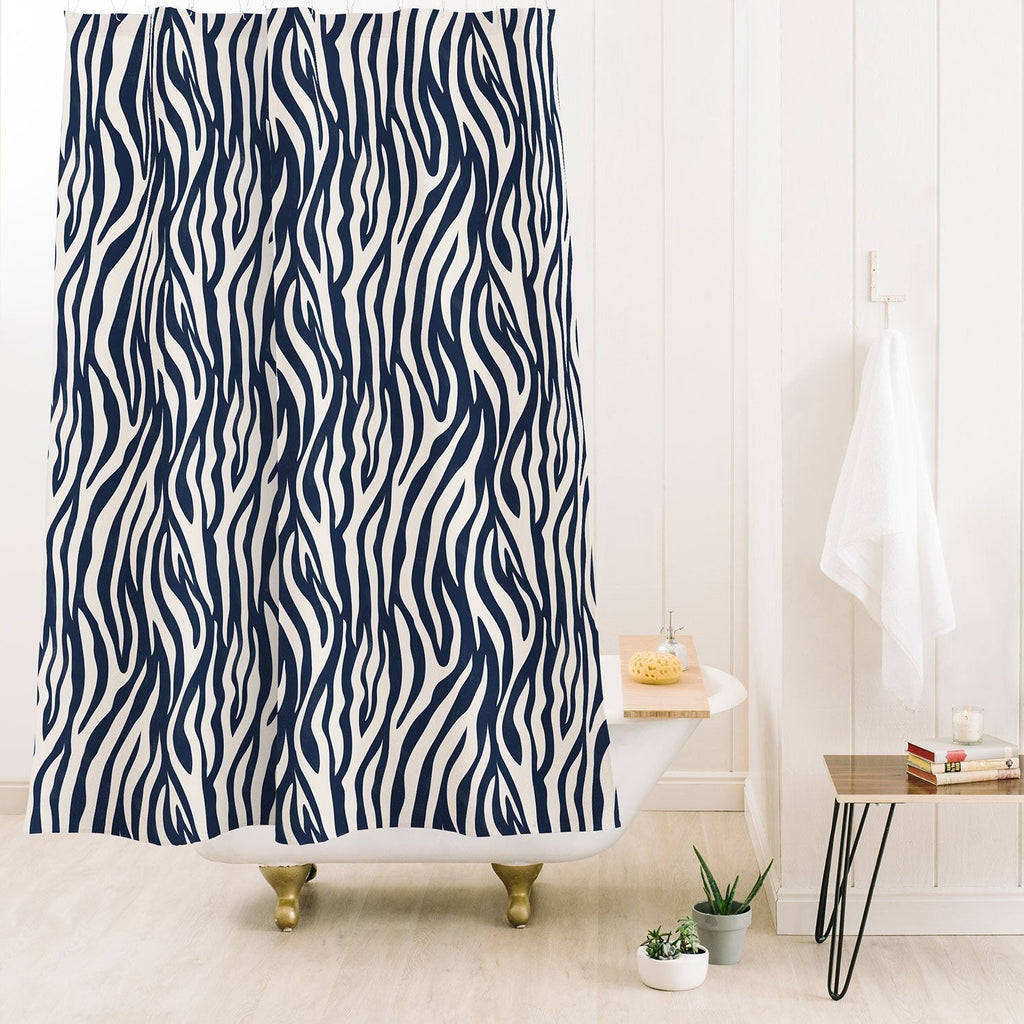 Avenie BR Navy Tiger Stripes Shower Curtain