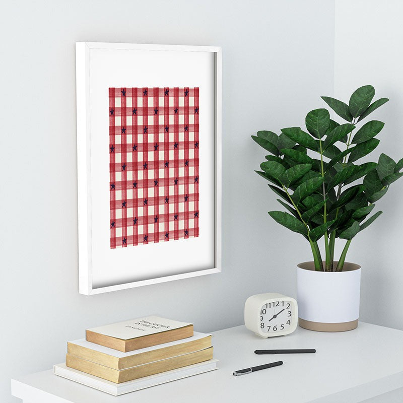DENY Designs Red Gingham plus Stars Recessed Framing Rectangle