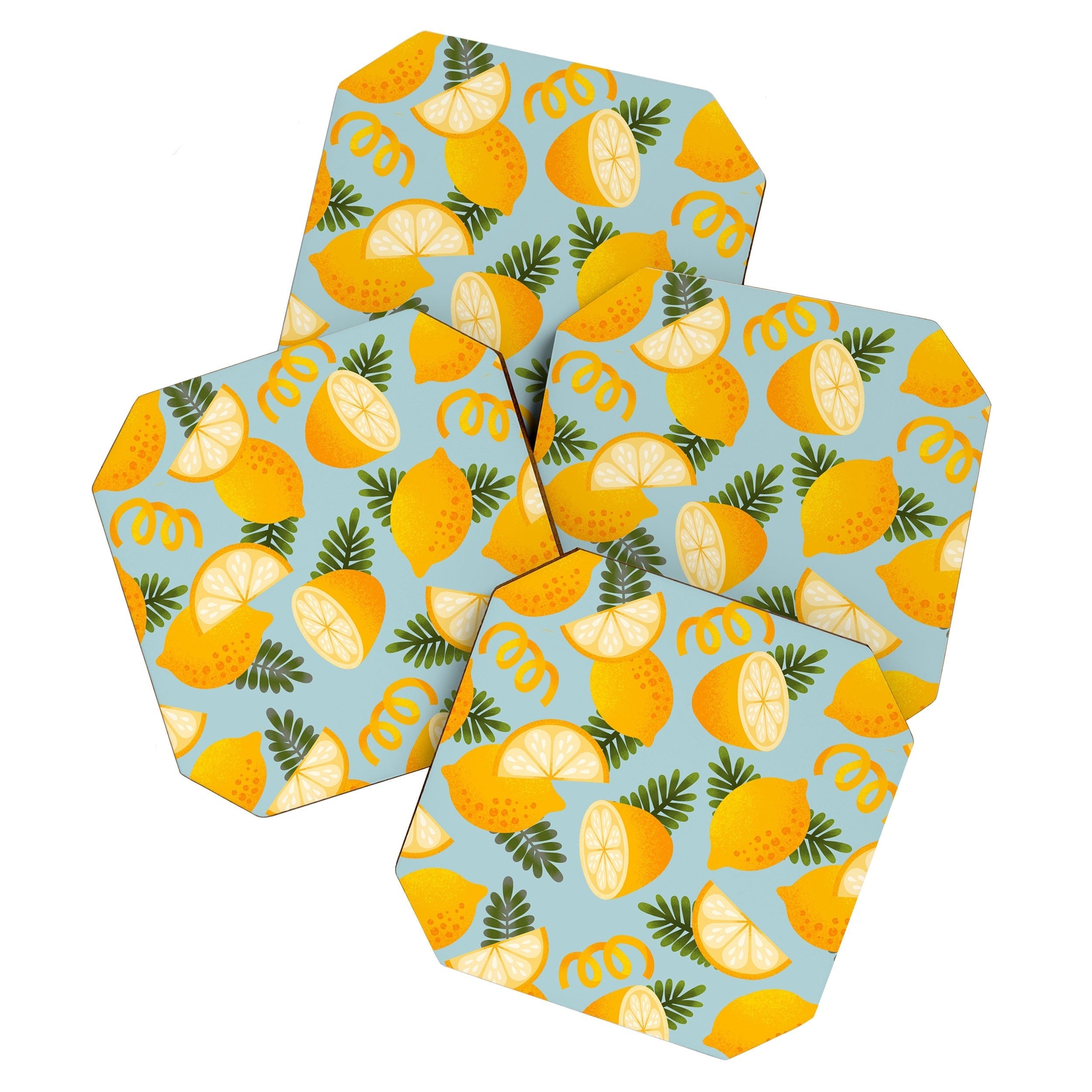 Jessica Molina Lemon Pattern on Sky Blue Coaster Set