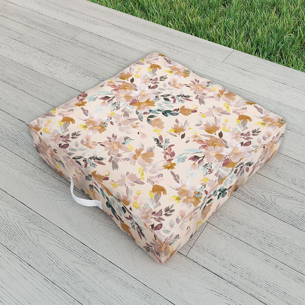 Ninola Design Botanic Retreat Floral Oleander Whimsical Soft Pink Outdoor Floor Cushion