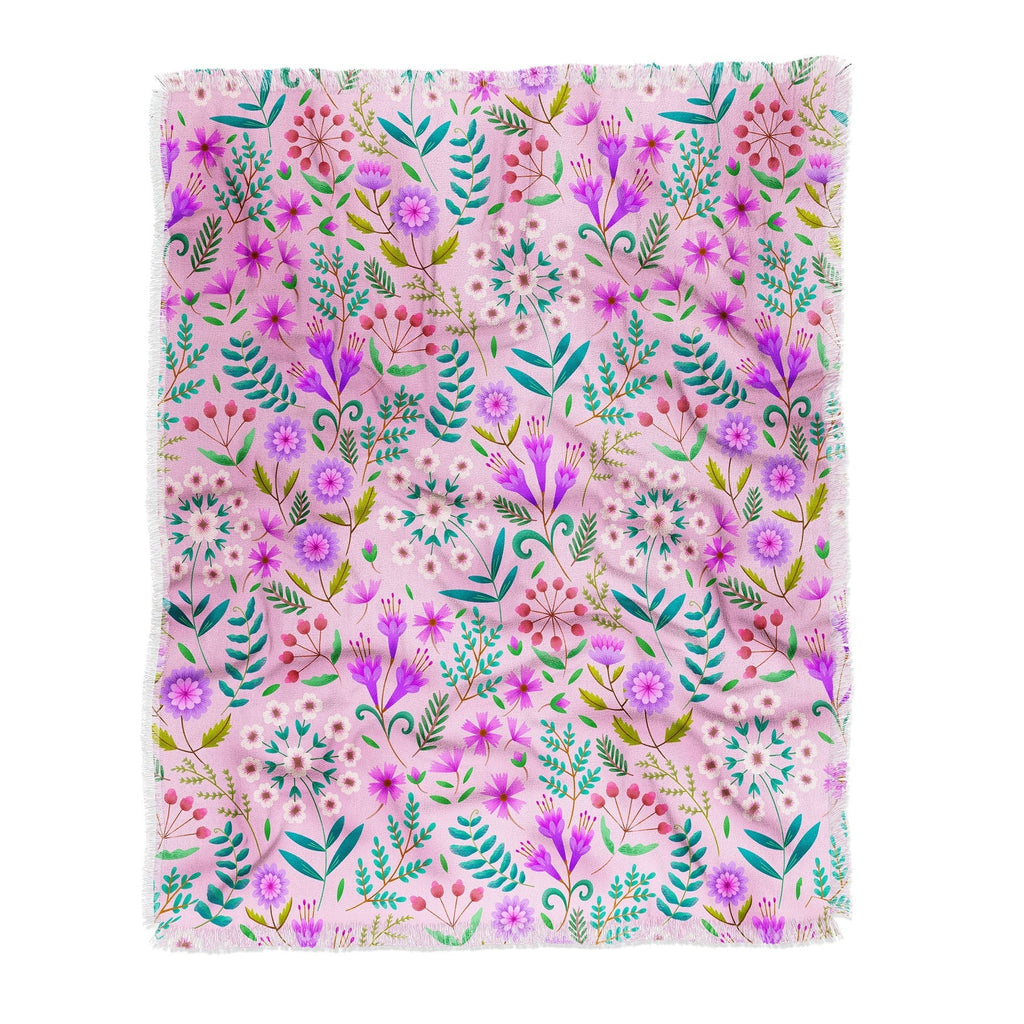 Pimlada Phuapradit Ditsy Purple Floral Half Drop Throw Blanket