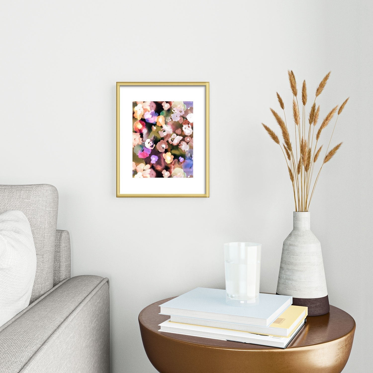 Ninola Design Botanic Retreat Ombre Abstract Watercolor Flowers Pink gold Metal Framed Art Print