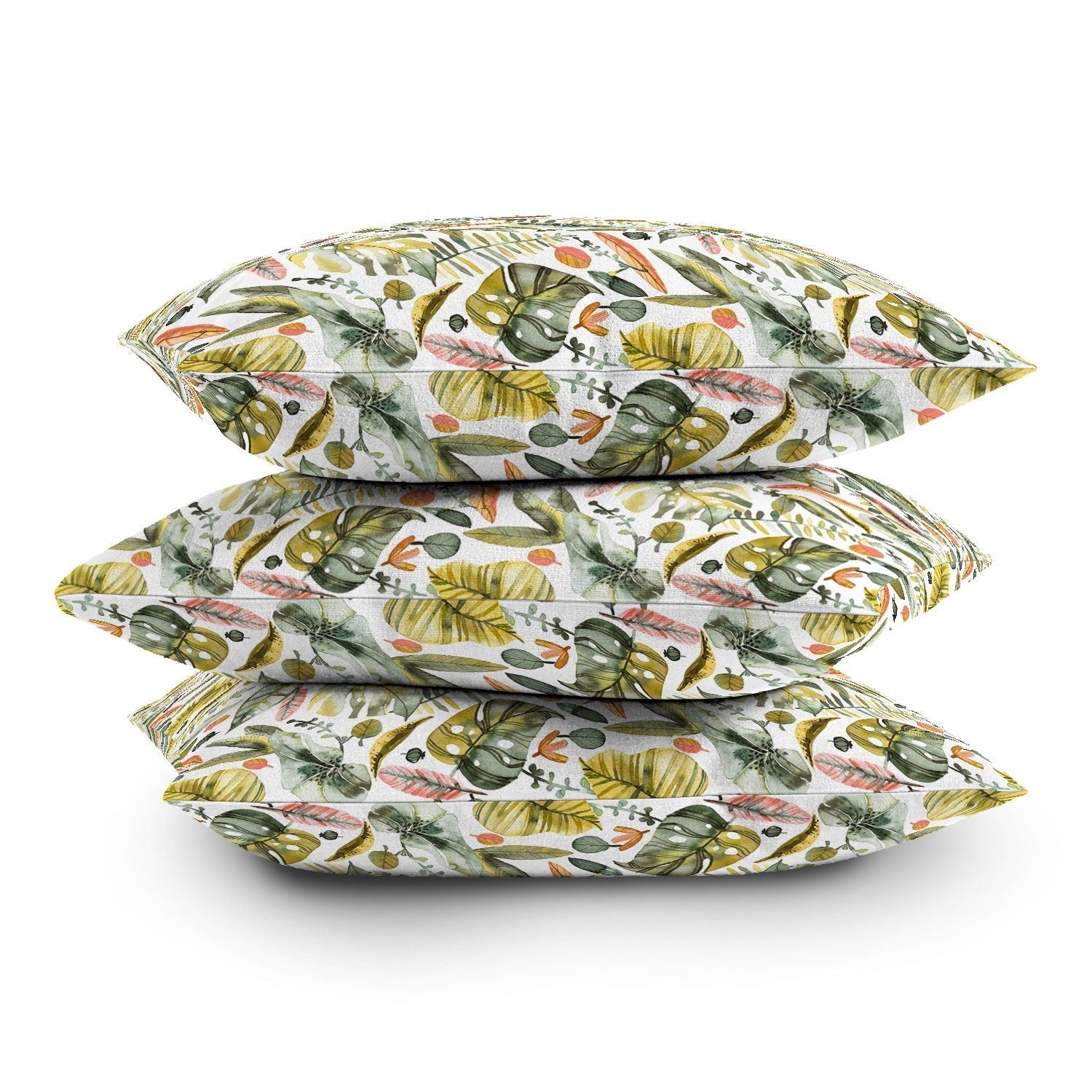 Ninola Design Botanic Retreat Tropical Jungle Leaves Botanical Green Orange Outdoor Throw Pillow