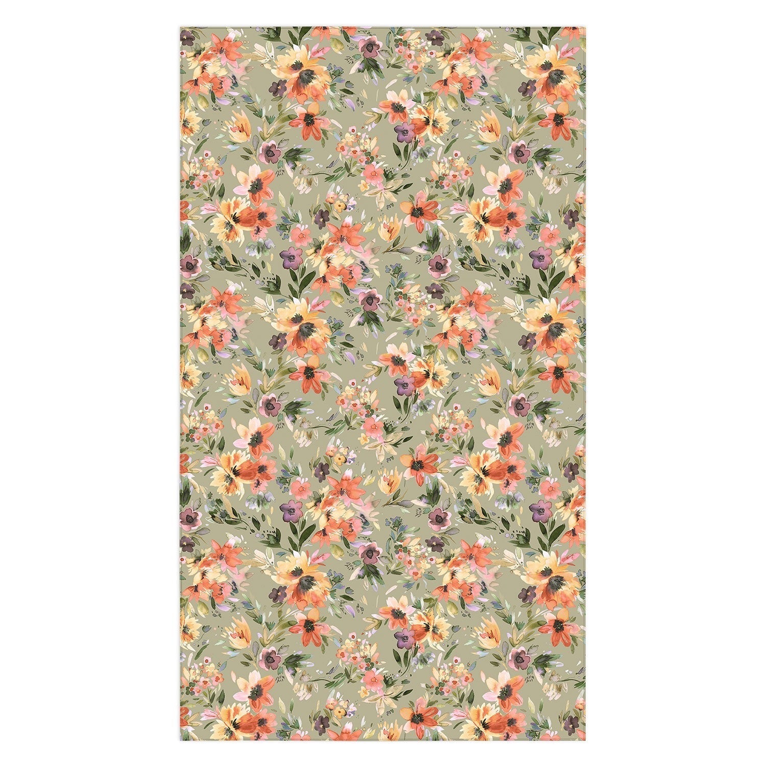 Ninola Design Botanic Retreat Painterly Tropical Flowers Sage Green Tablecloth