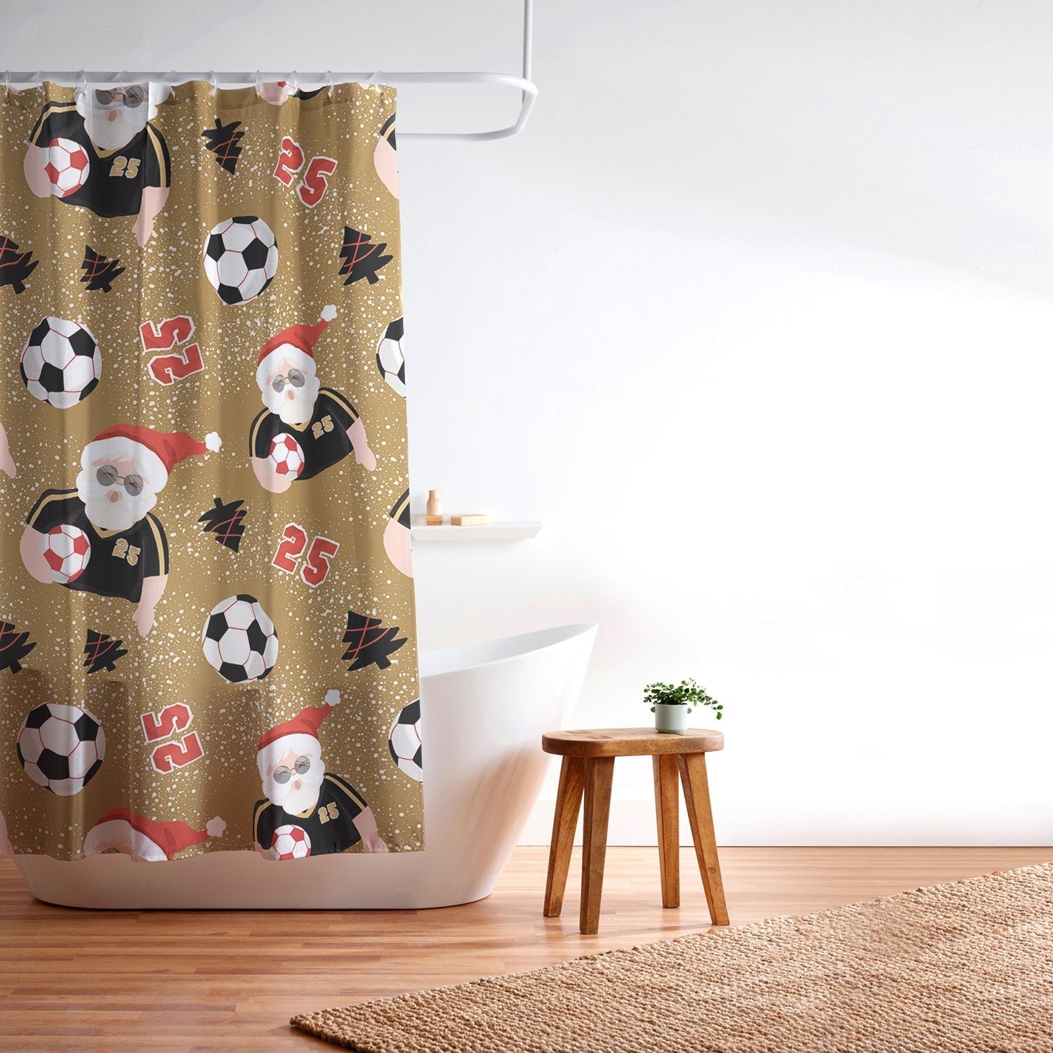 Design by Spark Sporty Soccer Santa Holiday Shower Curtain