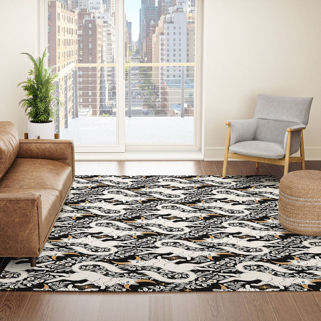 Avenie Celestial Cats Gold Area Rug