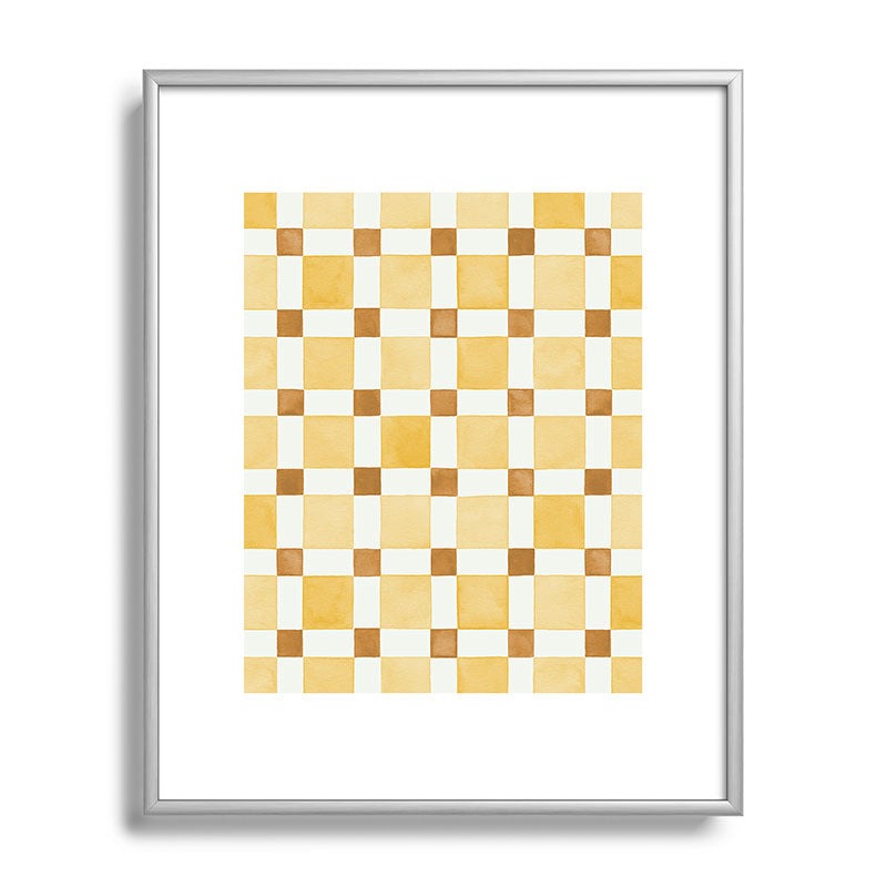 Ninola Design Everyday Artifact Checker Mosaic Tiles Geometry Yellow Metal Framed Art Print