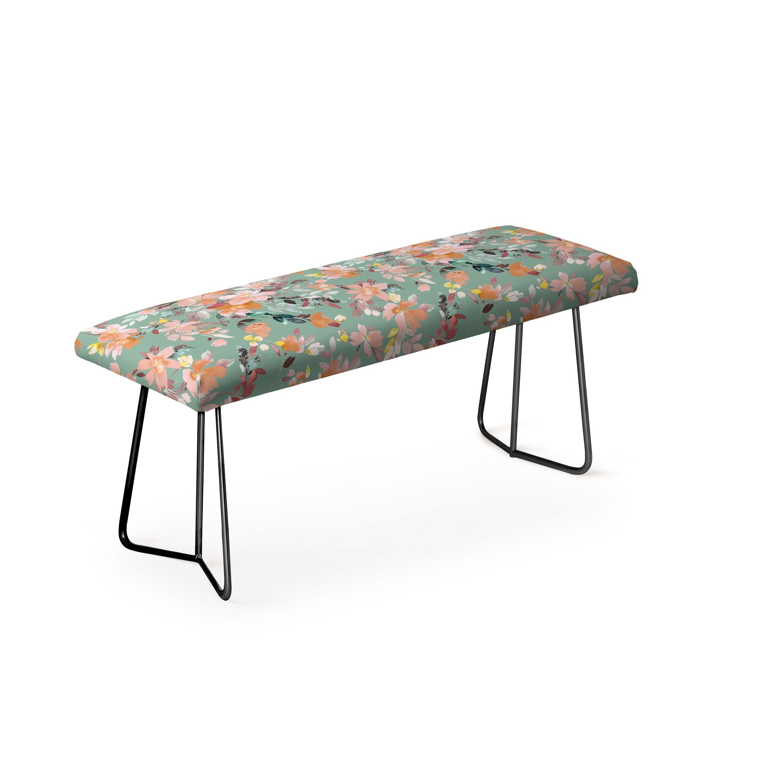 Ninola Design Botanic Retreat Floral Oleander Whimsical Teal Green Bench
