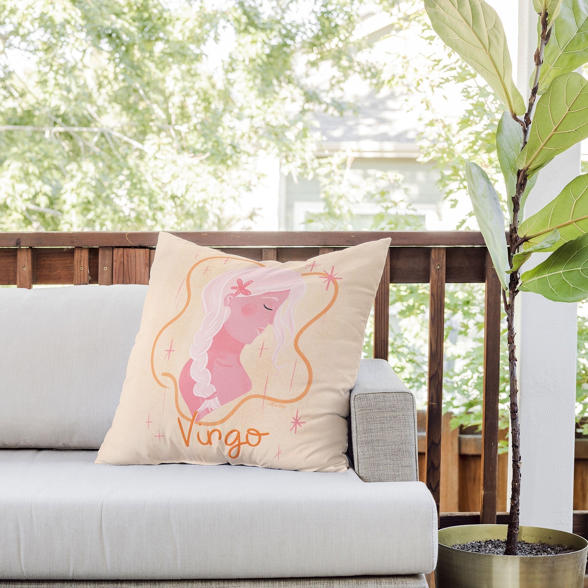 Little Om Zodiac Sign Virgo Outdoor Throw Pillow
