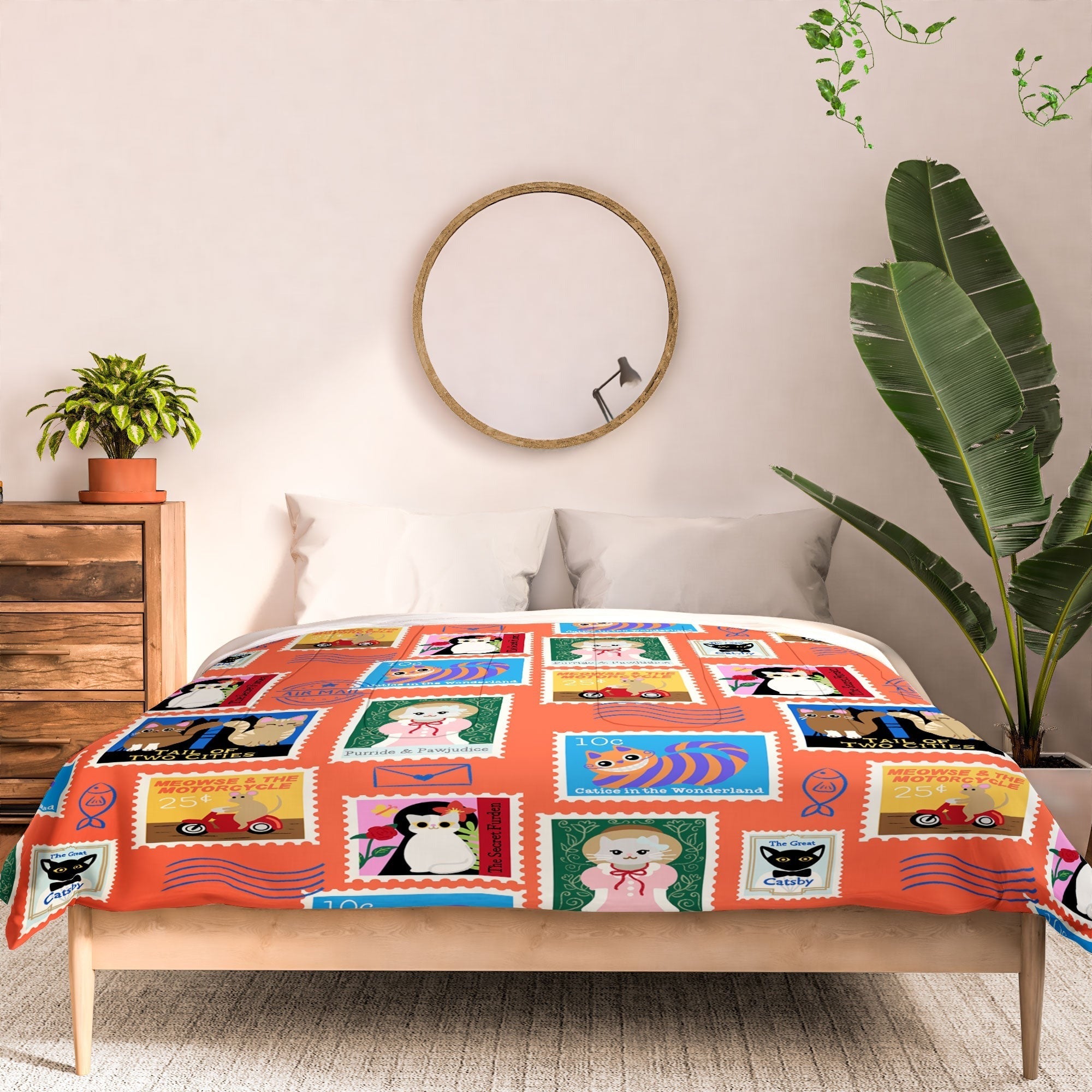 Design by Spark Classic Book Cat Stamps Comforter