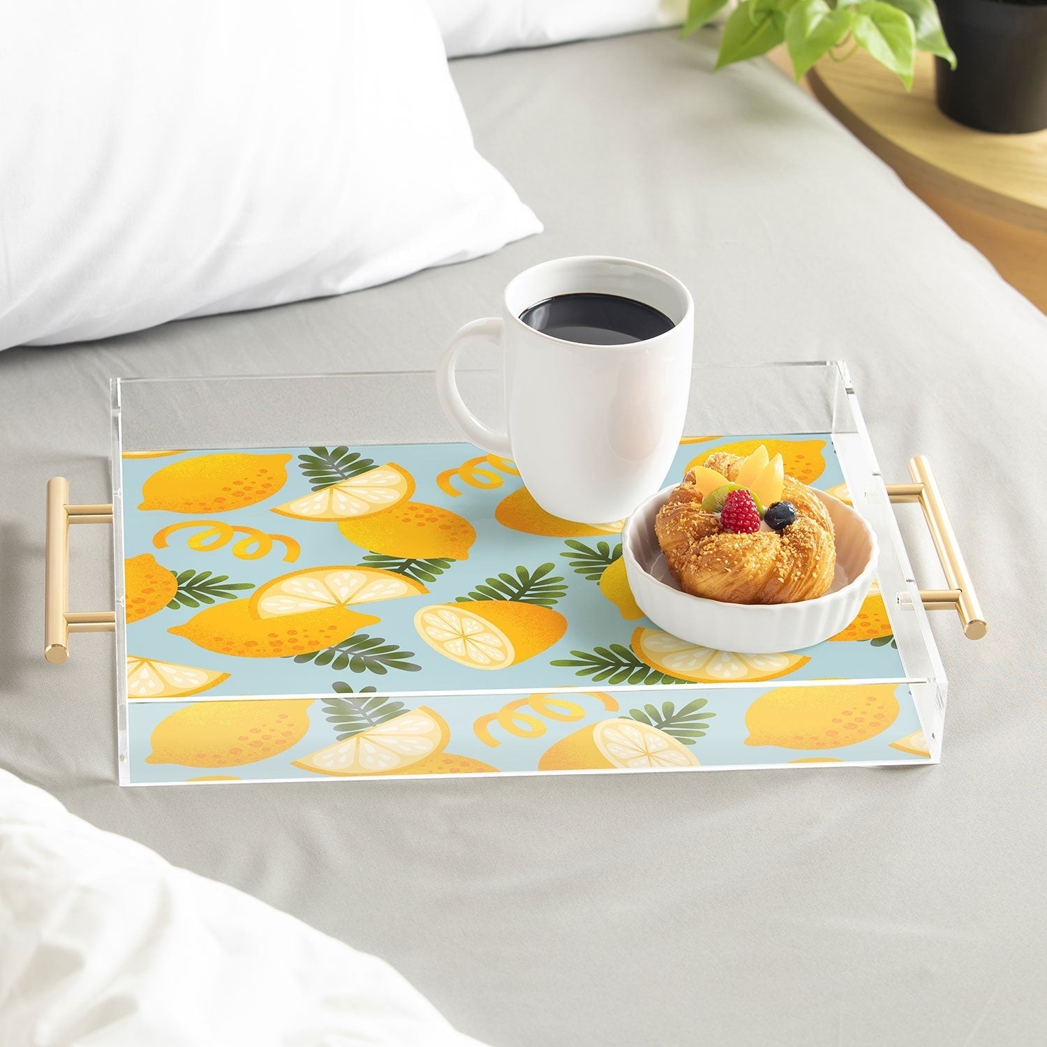 Jessica Molina Lemon Pattern on Sky Blue Acrylic Tray