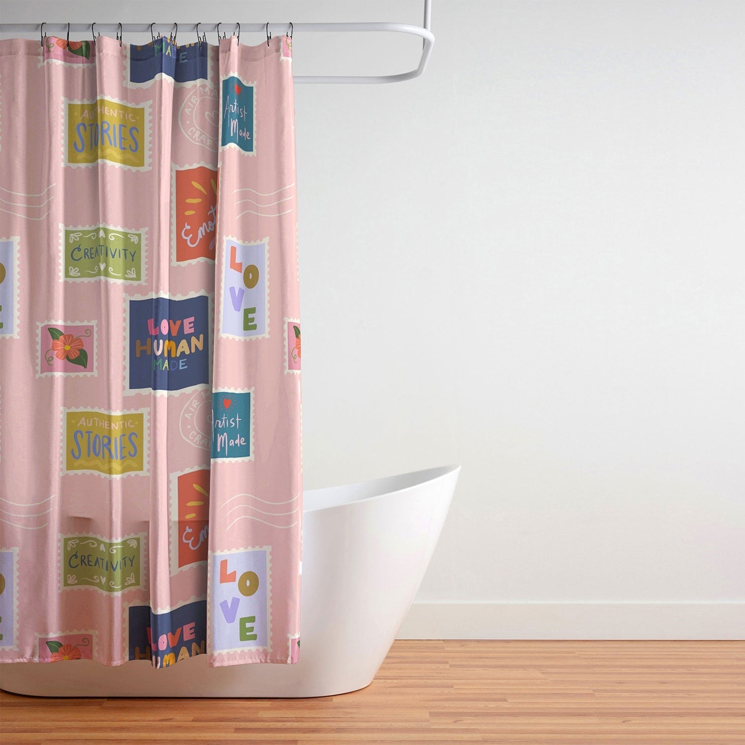 Design by Spark Love Human Made Stamps Shower Curtain