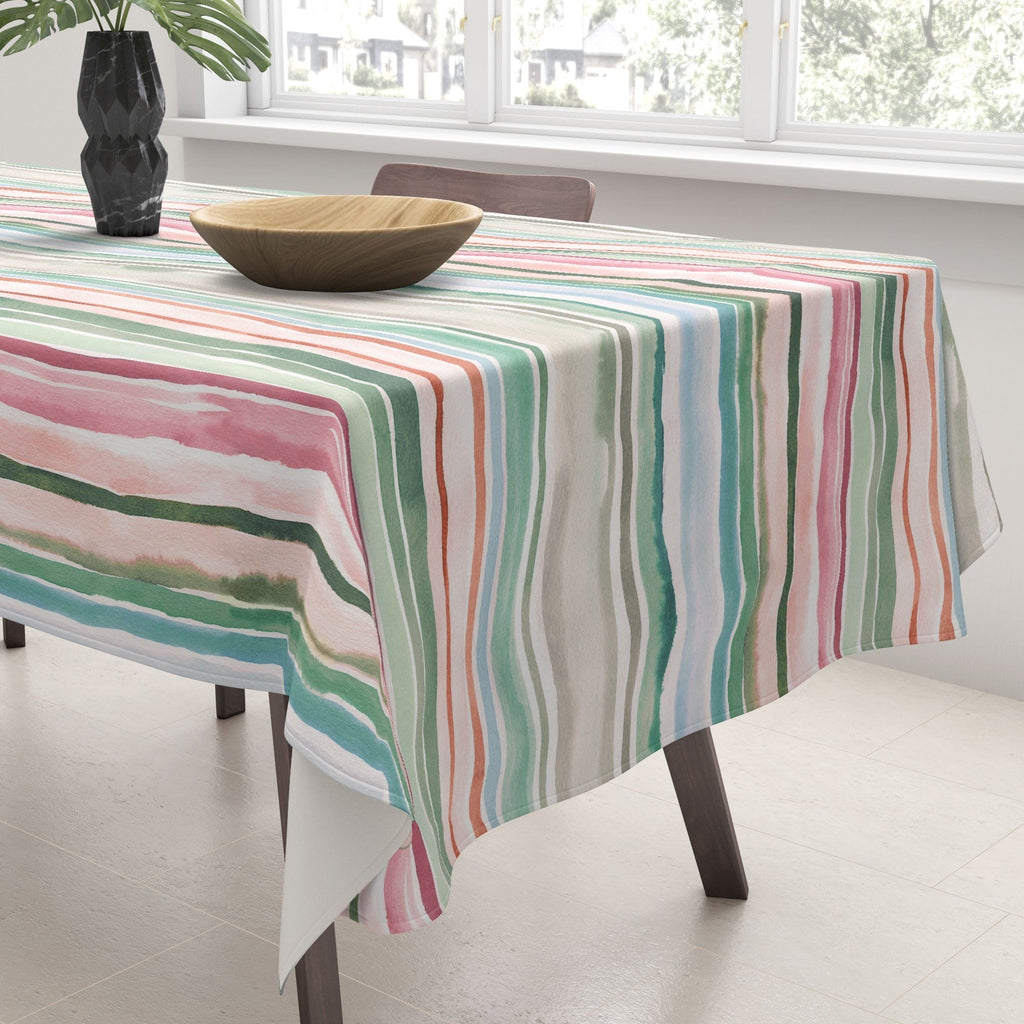 Ninola Design Botanic Retreat Watercolor Stripes Green Orange Red Tablecloth