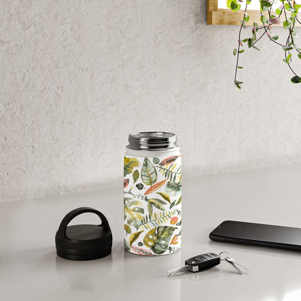 Ninola Design Botanic Retreat Tropical Jungle Leaves Botanical Green Orange Water Bottle