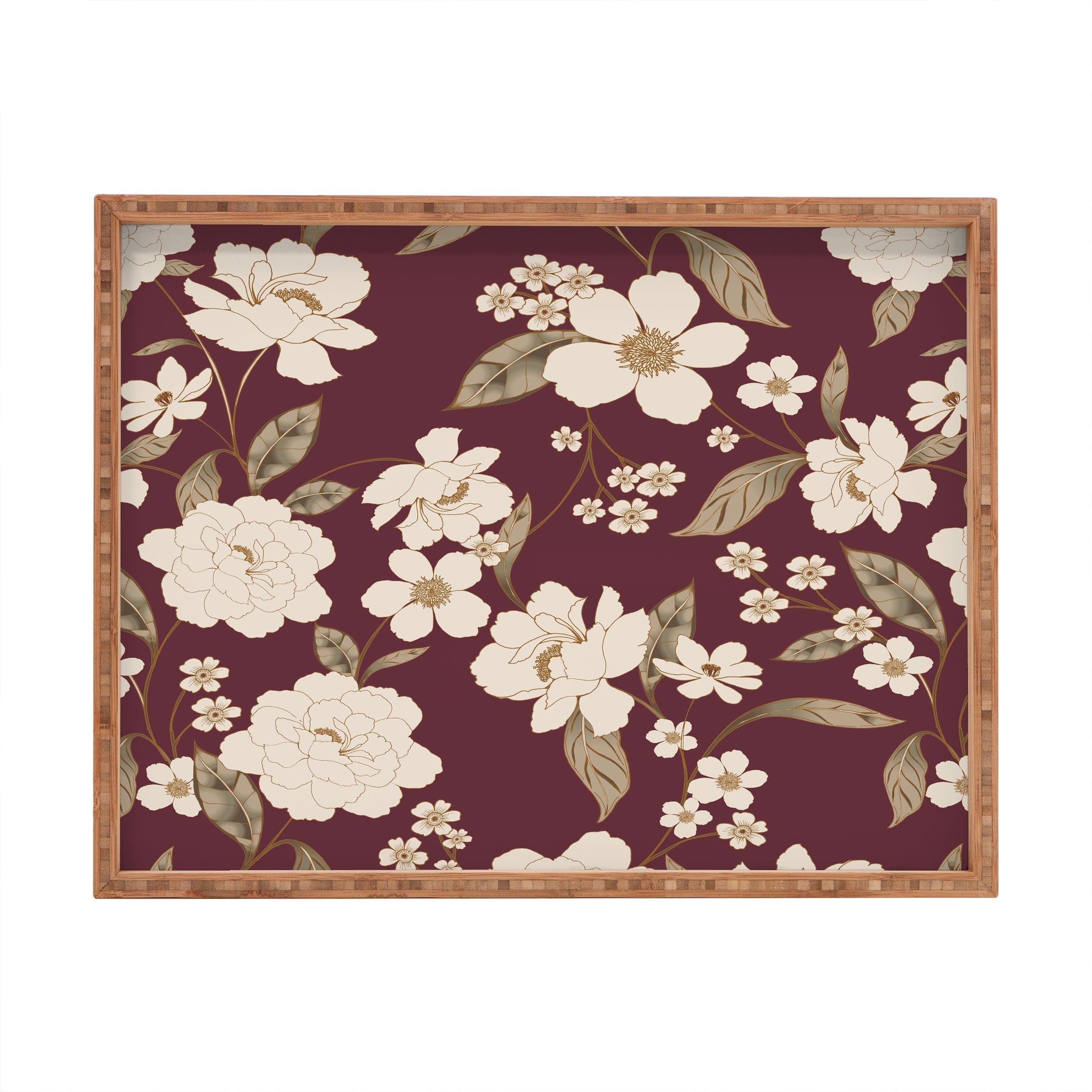 Gabriela Fuente Burgundy Floral Roberta Rectangular Tray