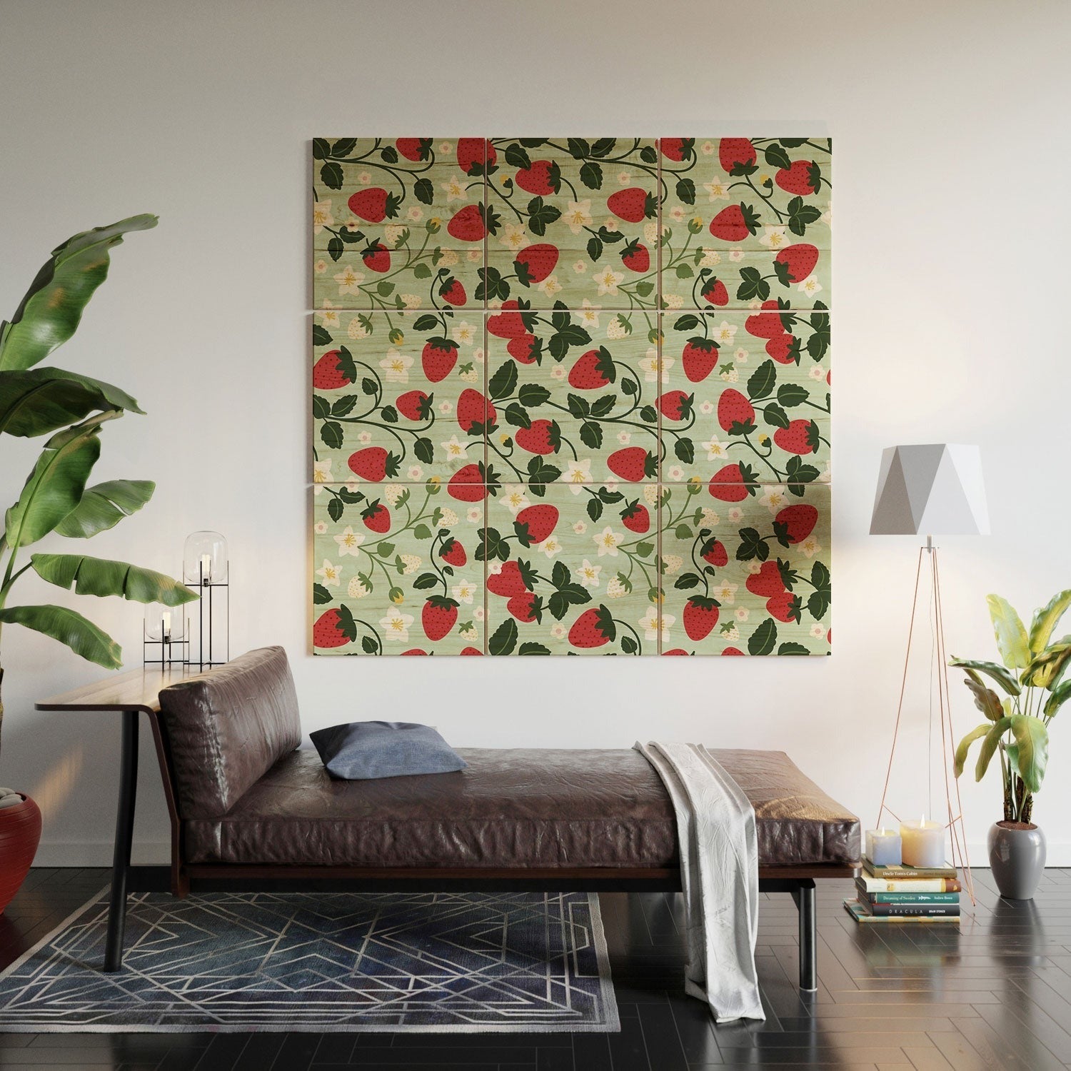 Design by Spark Strawberry Florals Fields Wood Wall Mural