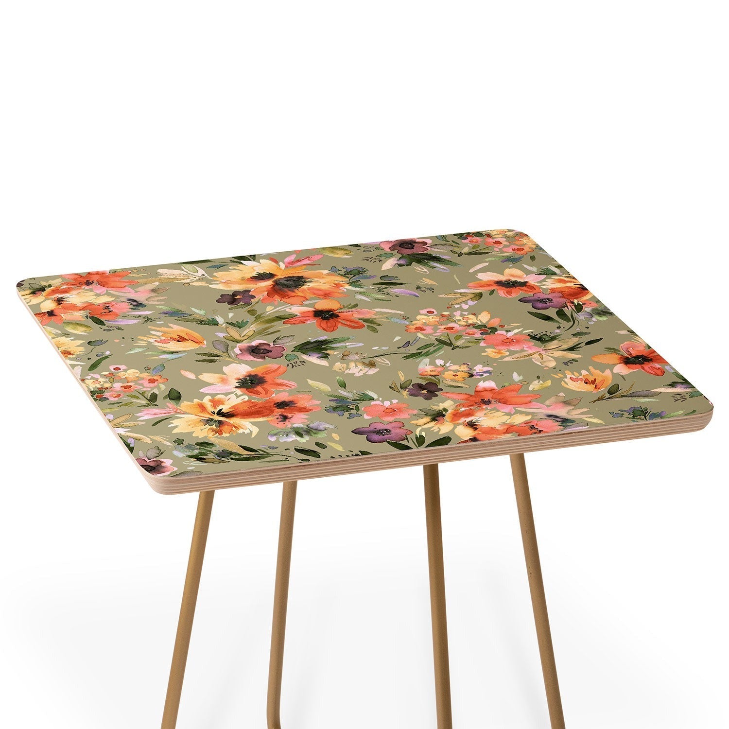 Ninola Design Botanic Retreat Painterly Tropical Flowers Sage Green Side Table