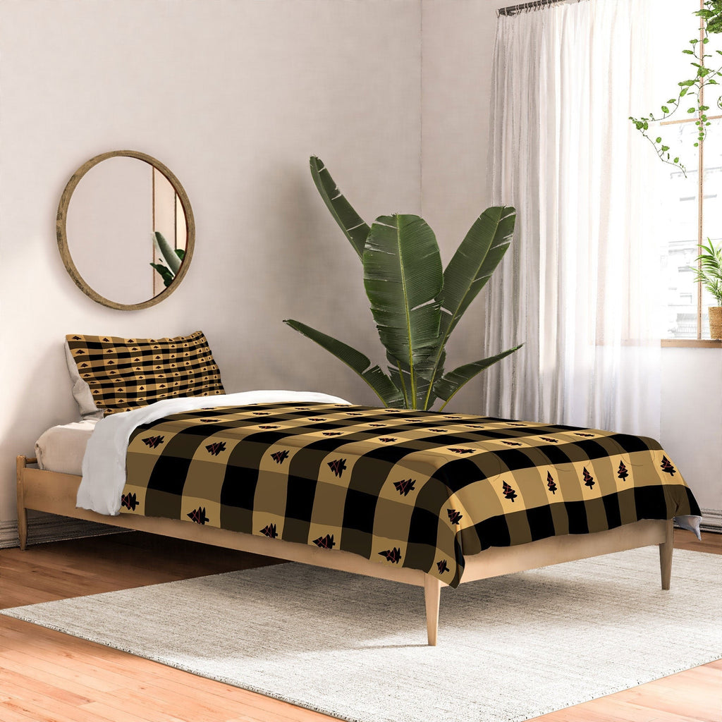 Design by Spark Black Gold Tree Tree Gingham Comforter