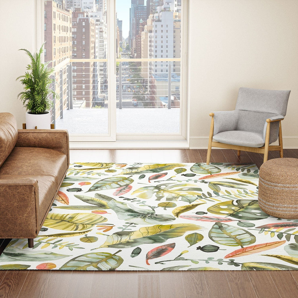 Ninola Design Botanic Retreat Tropical Jungle Leaves Botanical Green Orange Area Rug