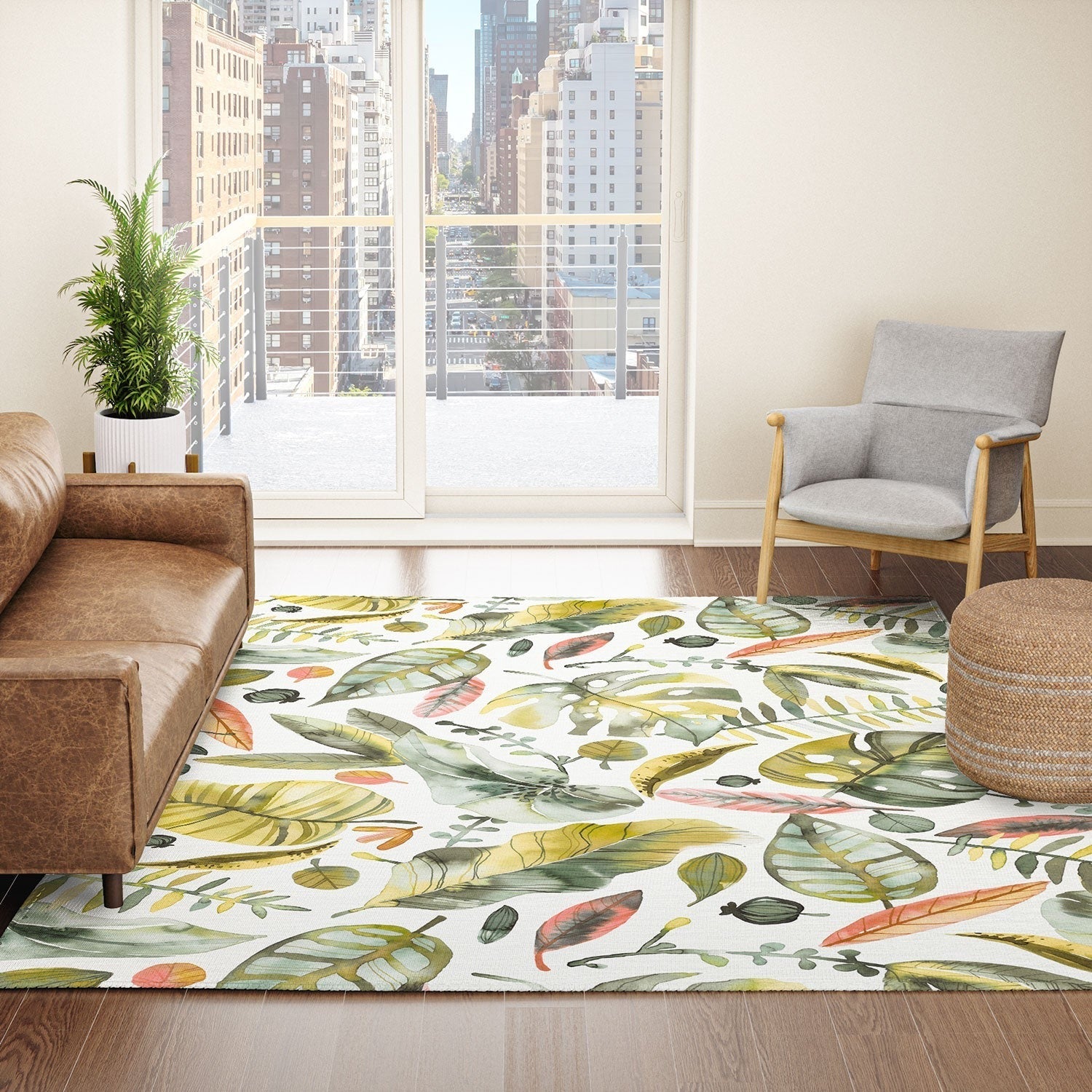 Ninola Design Botanic Retreat Tropical Jungle Leaves Botanical Green Orange Area Rug