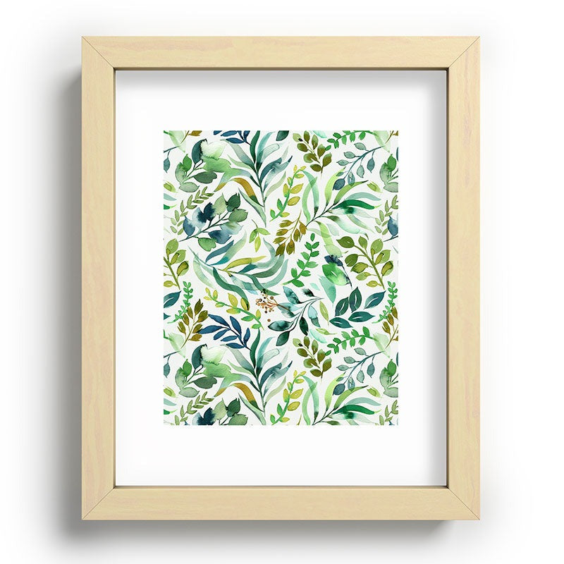 Ninola Design Botanic Retreat Loose Botanical Leaves Watercolor Green Recessed Framing Rectangle
