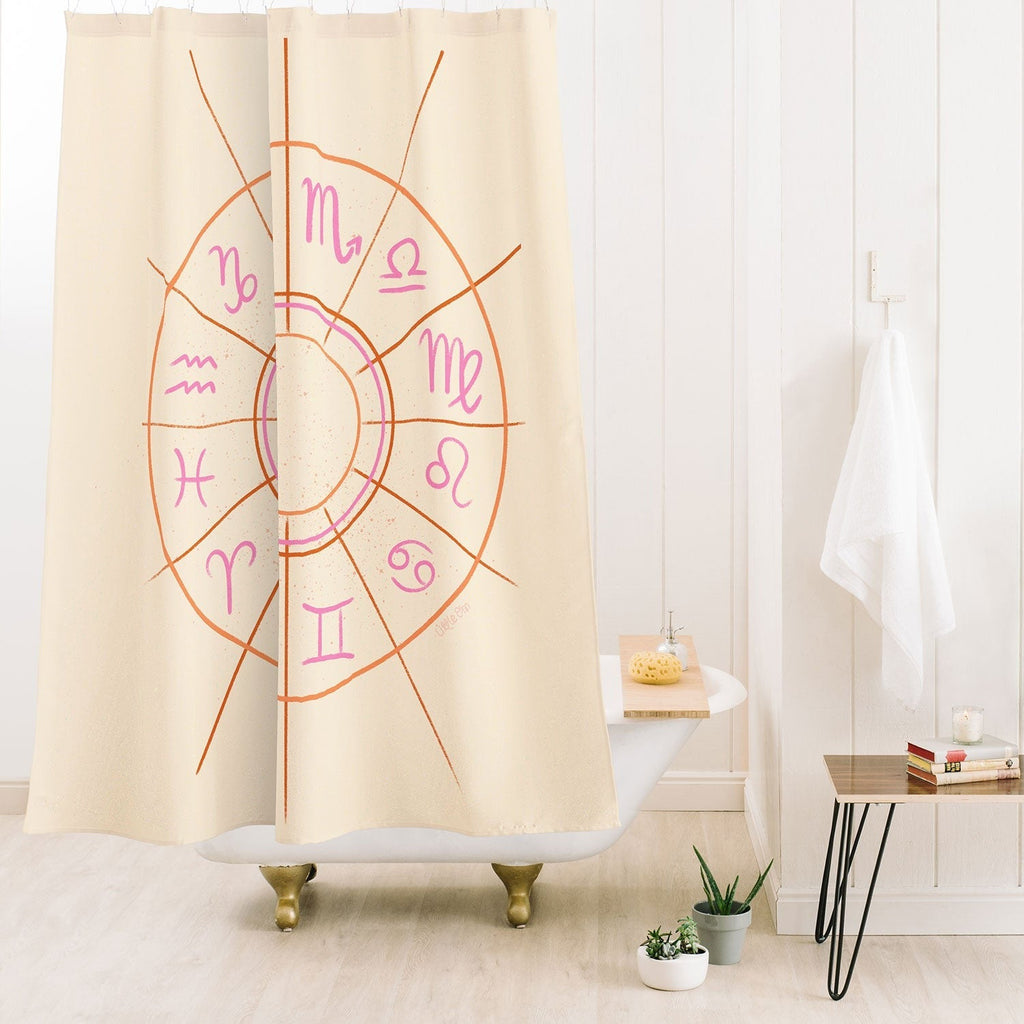 Little Om Zodiac Signs cream Shower Curtain