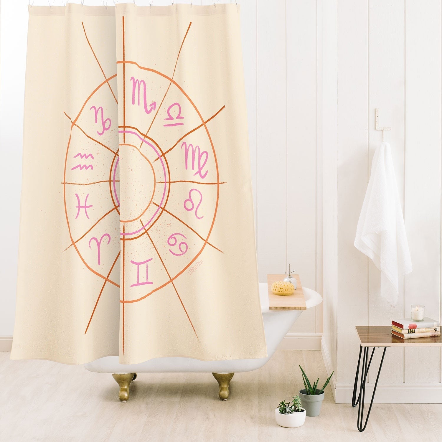 Little Om Zodiac Signs cream Shower Curtain