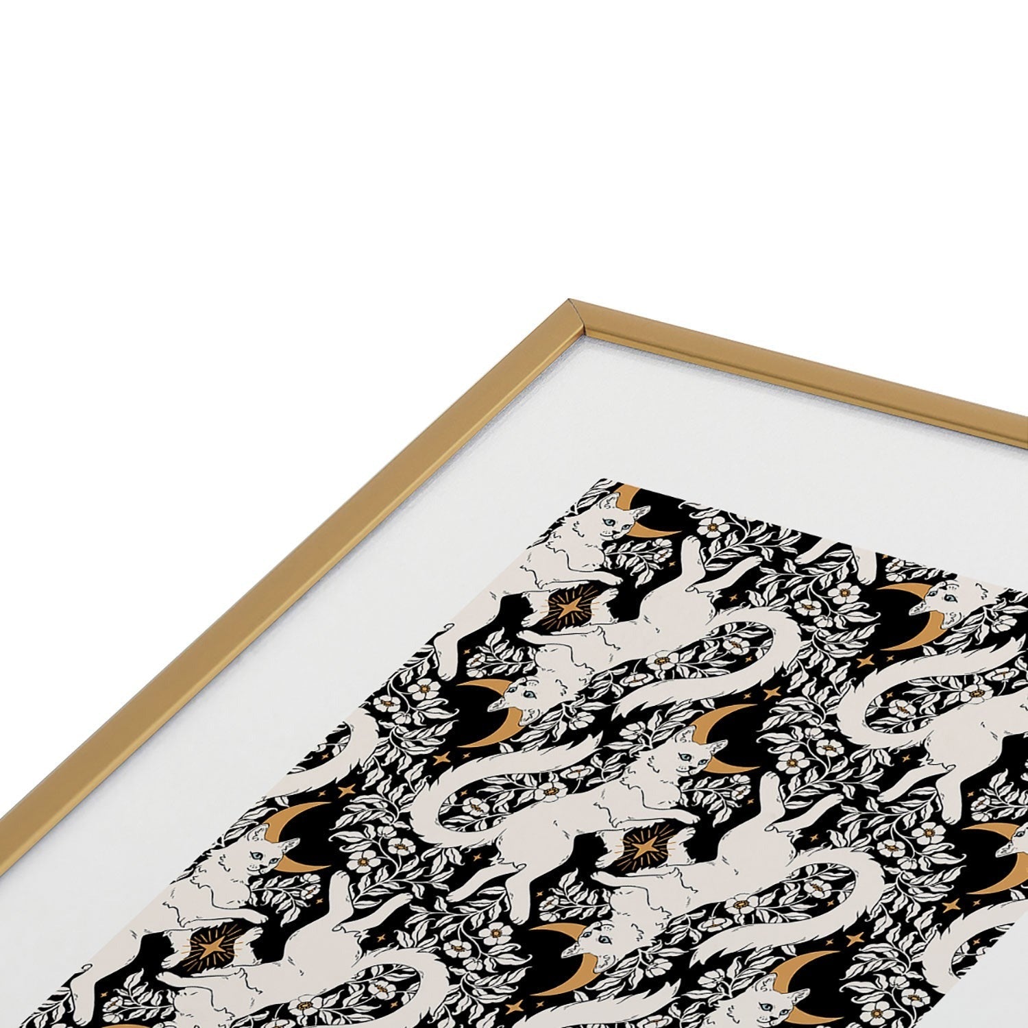 Avenie Celestial Cats Gold Metal Framed Art Print