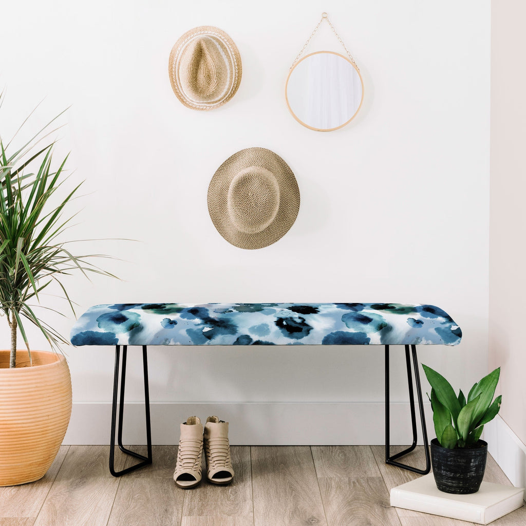 Ninola Design Botanic Retreat Ombre Abstract Watercolor Flowers Blue Navy Bench