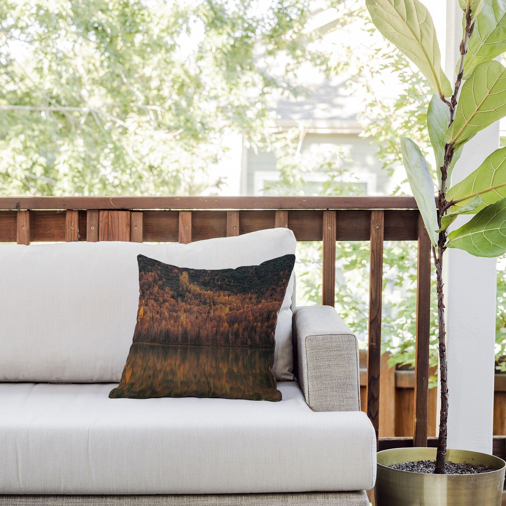Hannah Kemp Fall Lake Outdoor Throw Pillow