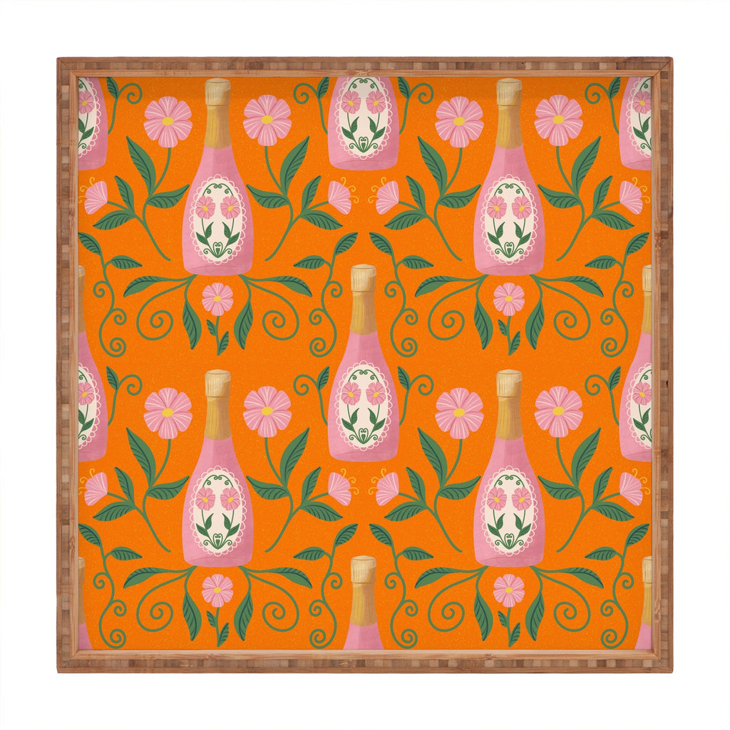 Design by Spark Rose Bubbly And Florals Square Tray