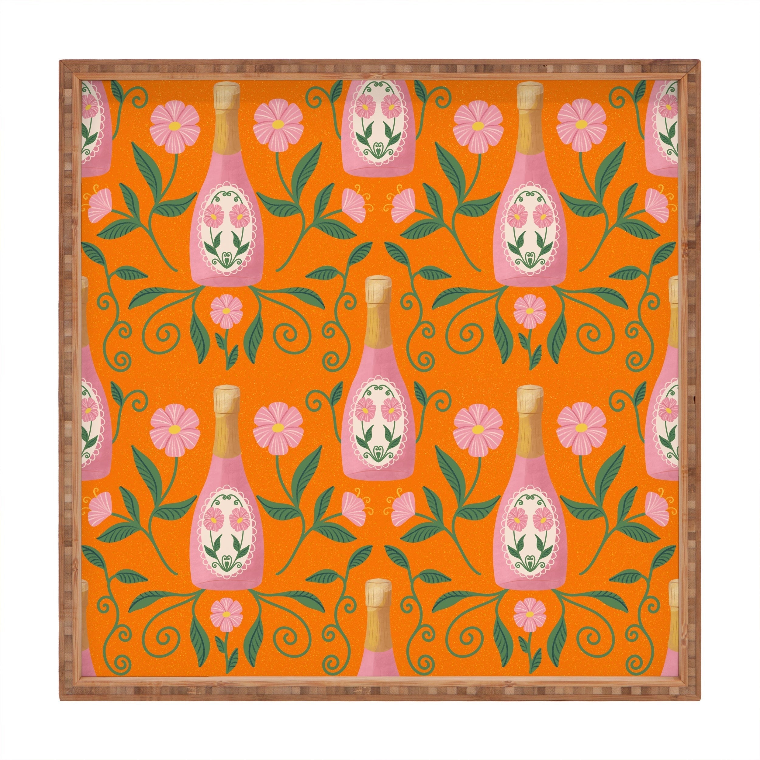 Design by Spark Rose Bubbly And Florals Square Tray