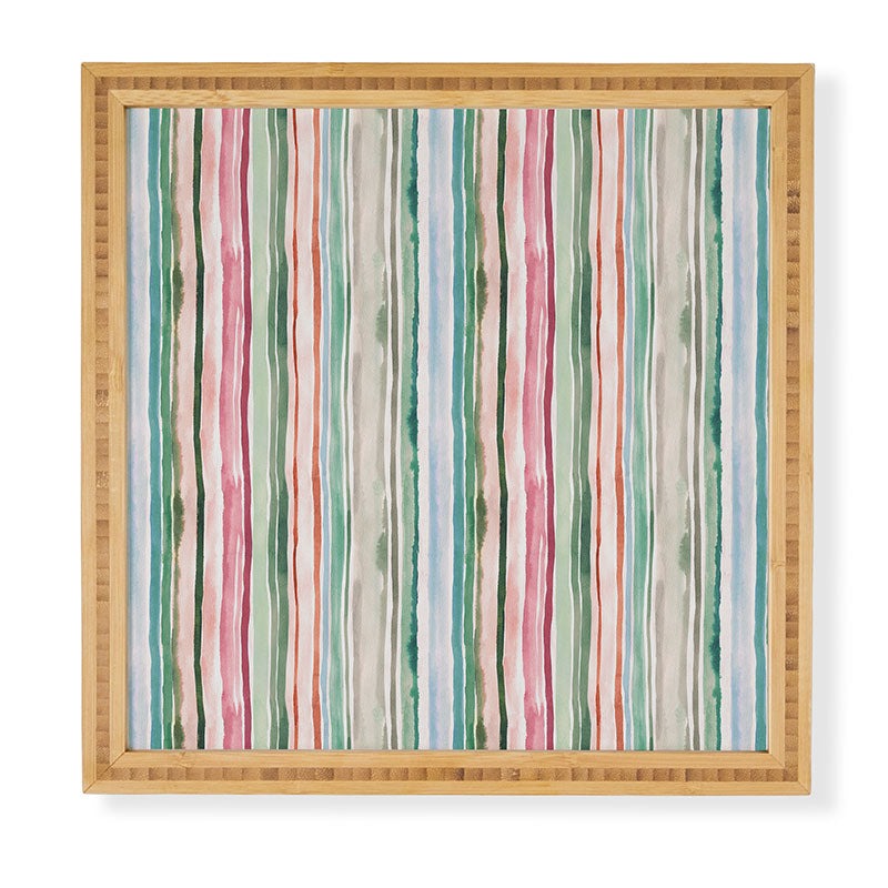Ninola Design Botanic Retreat Watercolor Stripes Green Orange Red Framed Wall Art