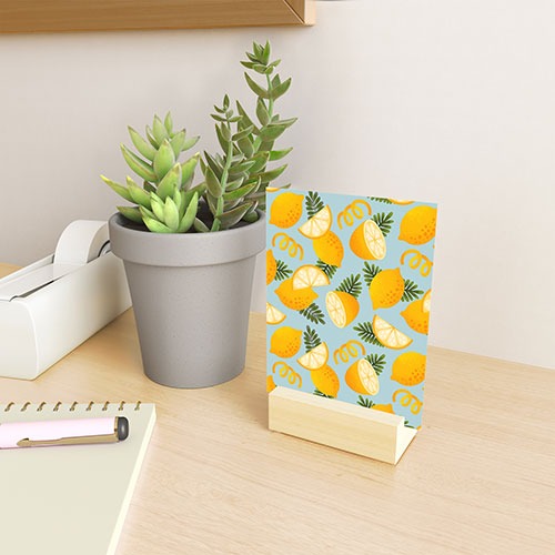 Jessica Molina Lemon Pattern on Sky Blue Mini Art Print