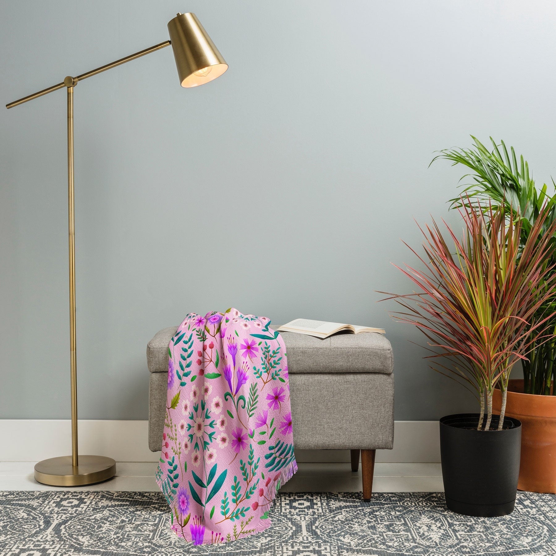 Pimlada Phuapradit Ditsy Purple Floral Half Drop Throw Blanket
