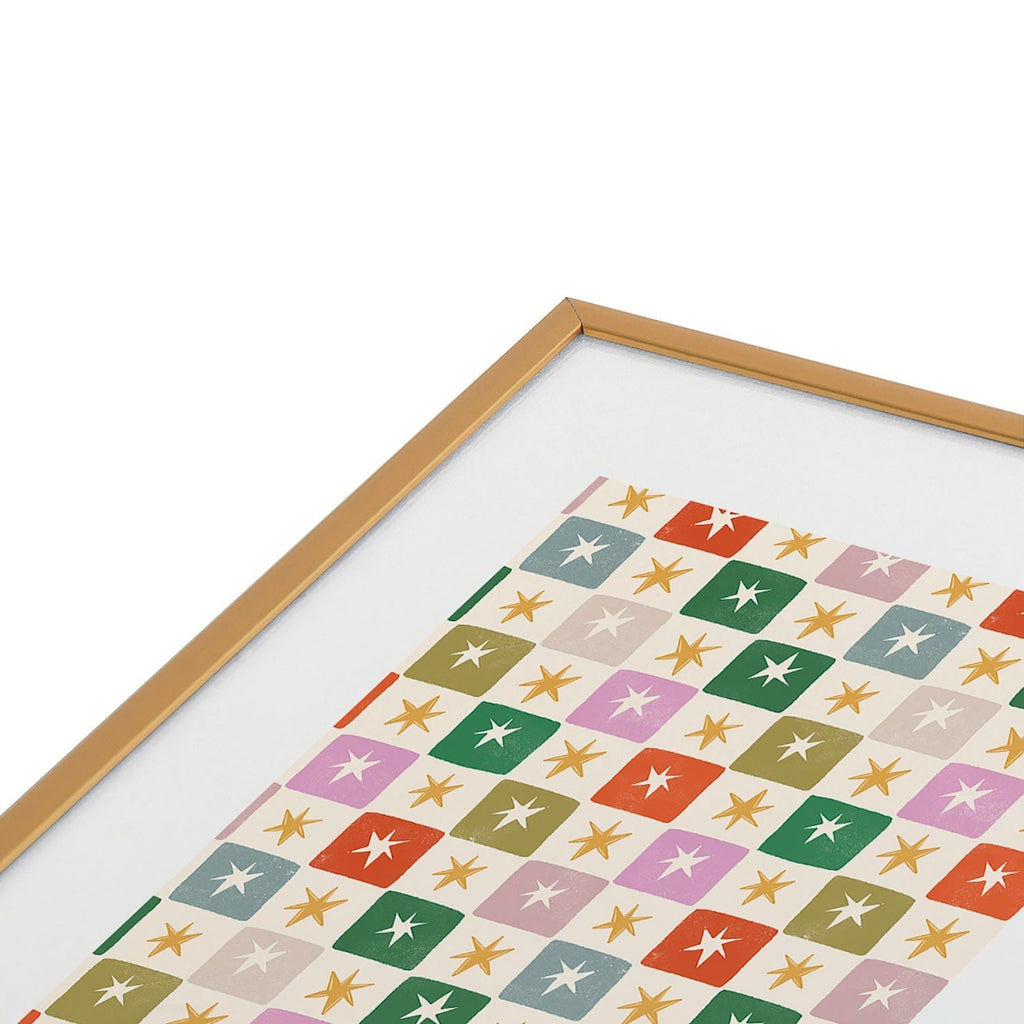LouBruzzoni Retro Star Block Pattern Metal Framed Art Print