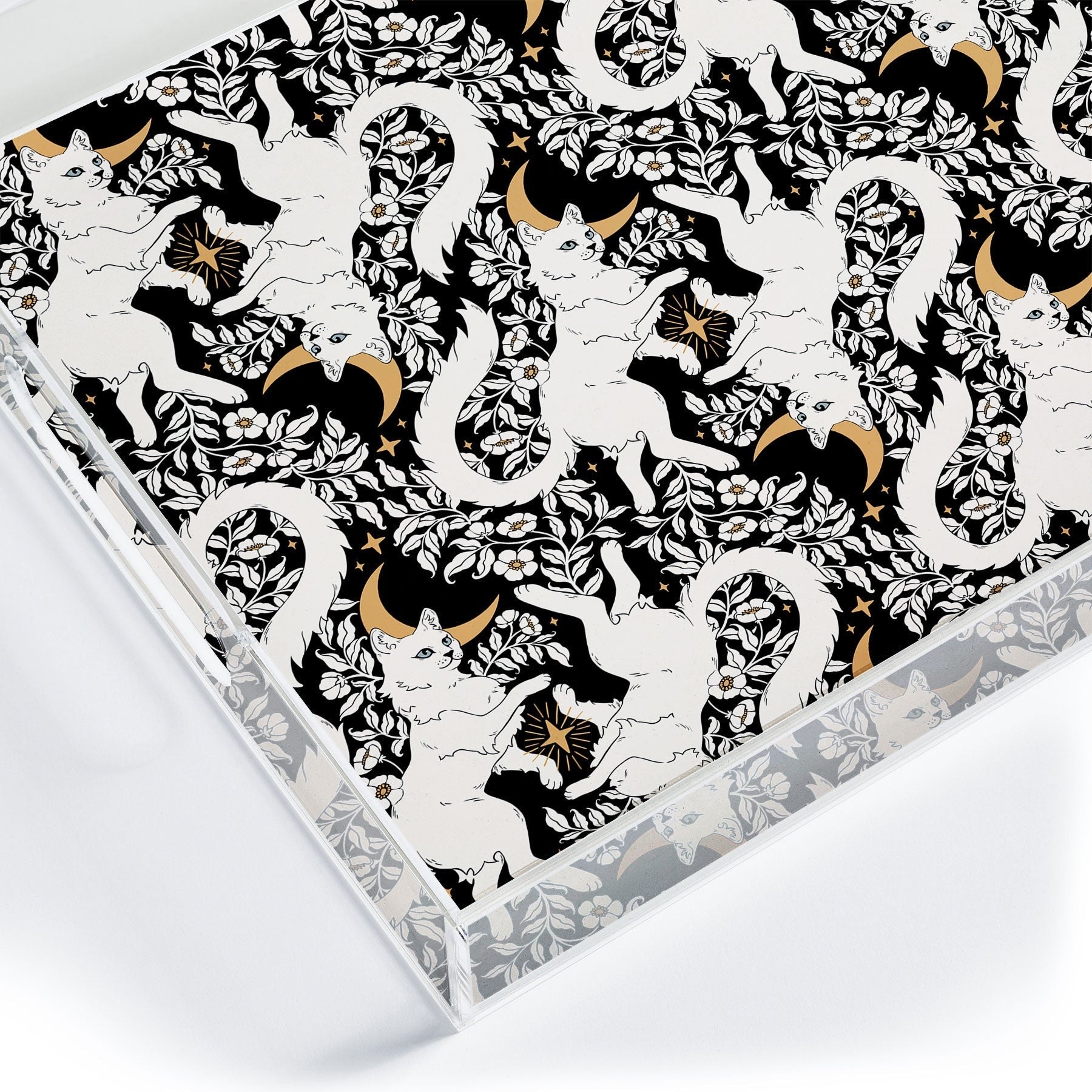 Avenie Celestial Cats Gold Acrylic Tray