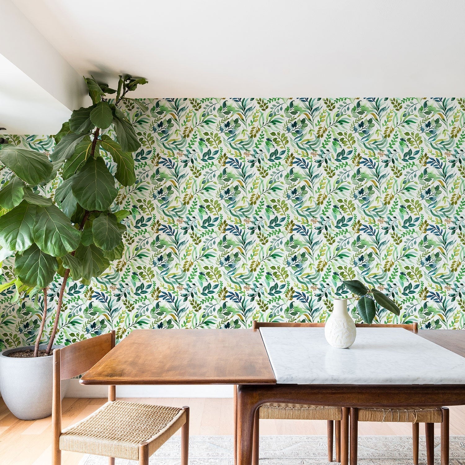 Ninola Design Botanic Retreat Loose Botanical Leaves Watercolor Green Wallpaper