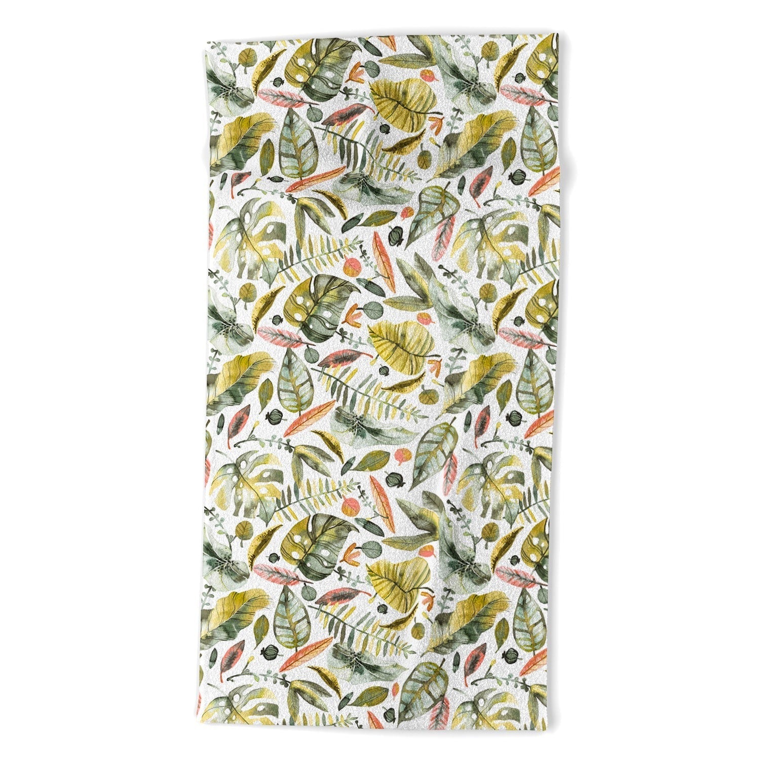 Ninola Design Botanic Retreat Tropical Jungle Leaves Botanical Green Orange Beach Towel